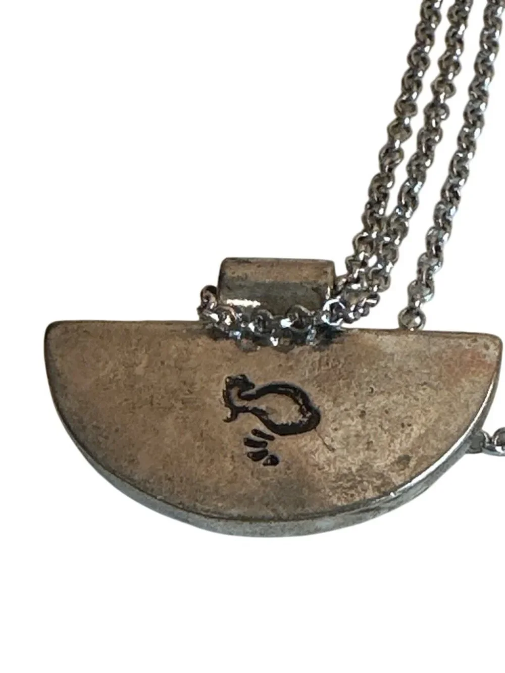 Silver Chain Necklace Black Crescent Stone Pendant & Crackle Design Elegant Chic